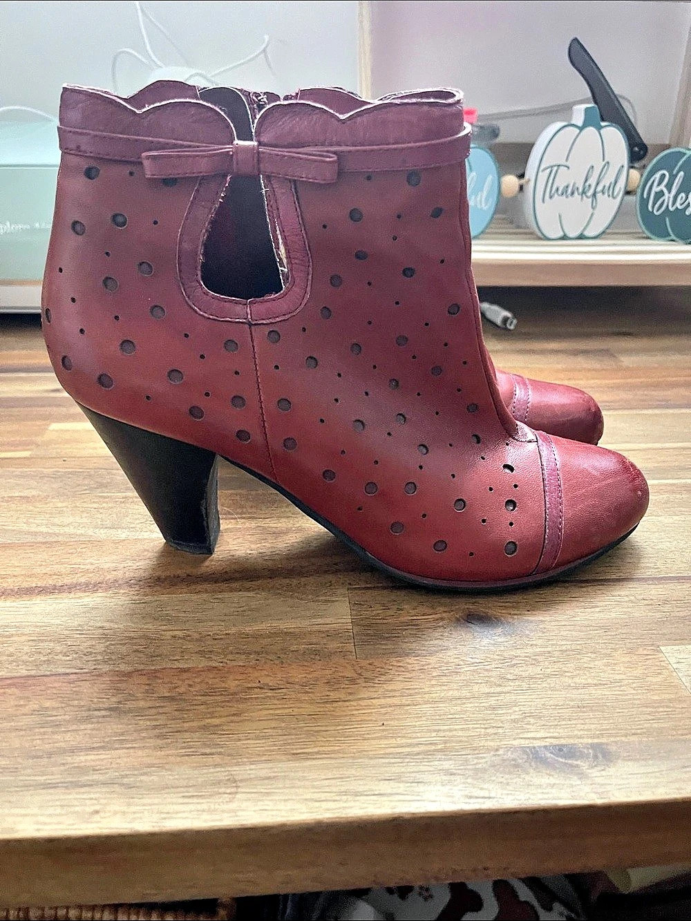 Miz Mooz Perforated Heeled Ankle Boots US 8.5 Burgundy